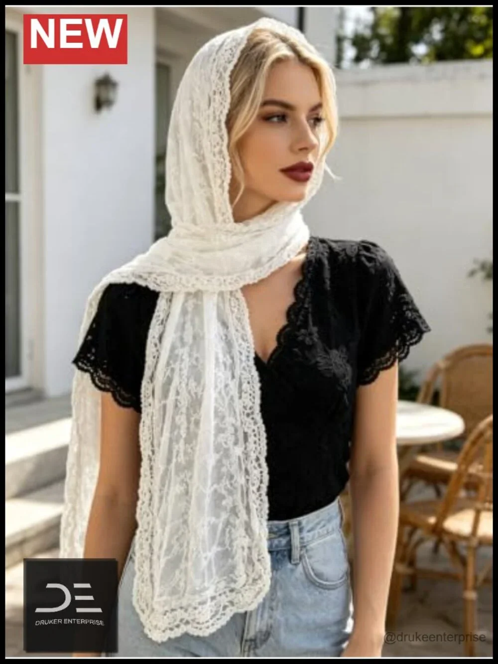 Lace Edge Embroidered Floral Print Lightweight Scarf Wrap